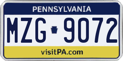 PA license plate MZG9072