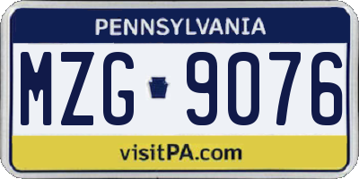 PA license plate MZG9076