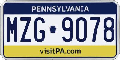 PA license plate MZG9078