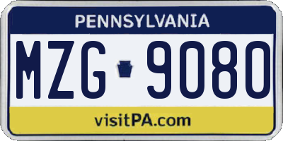 PA license plate MZG9080