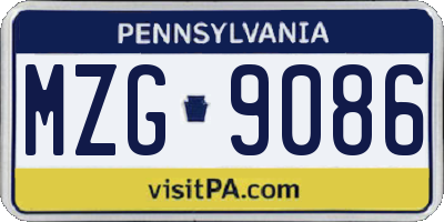 PA license plate MZG9086
