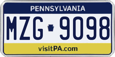 PA license plate MZG9098
