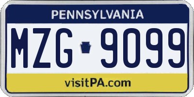 PA license plate MZG9099