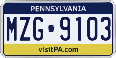 PA license plate MZG9103