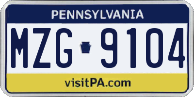 PA license plate MZG9104