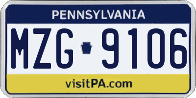 PA license plate MZG9106