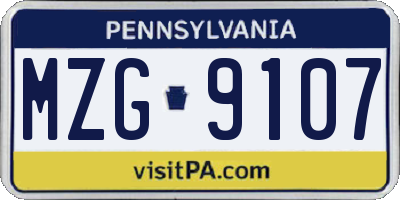 PA license plate MZG9107