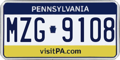 PA license plate MZG9108