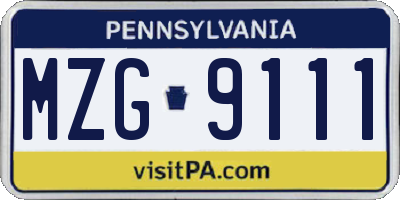 PA license plate MZG9111
