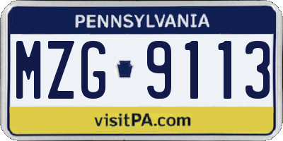 PA license plate MZG9113