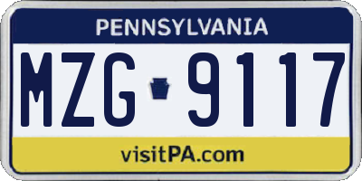 PA license plate MZG9117