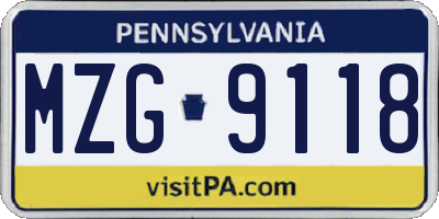 PA license plate MZG9118