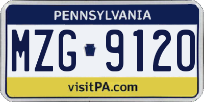 PA license plate MZG9120