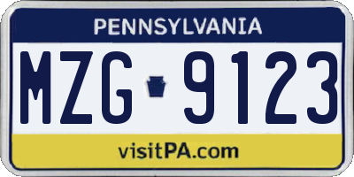 PA license plate MZG9123