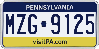 PA license plate MZG9125