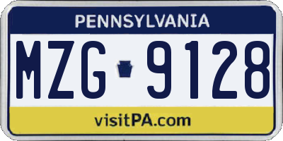 PA license plate MZG9128