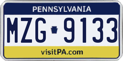 PA license plate MZG9133