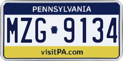 PA license plate MZG9134