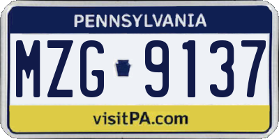 PA license plate MZG9137