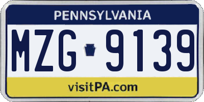 PA license plate MZG9139
