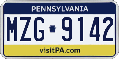 PA license plate MZG9142