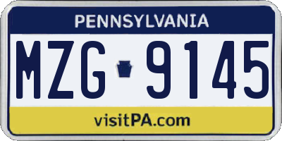 PA license plate MZG9145