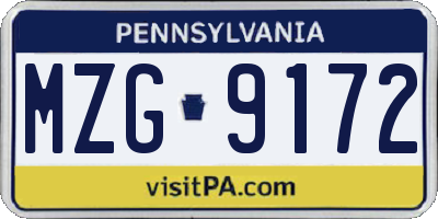 PA license plate MZG9172