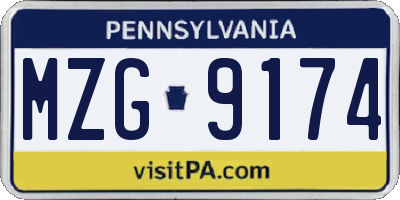 PA license plate MZG9174