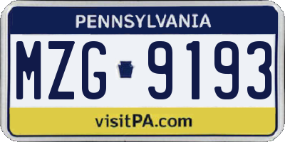PA license plate MZG9193