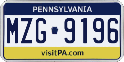 PA license plate MZG9196