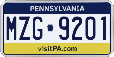PA license plate MZG9201