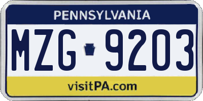 PA license plate MZG9203