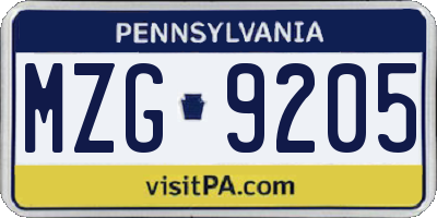 PA license plate MZG9205