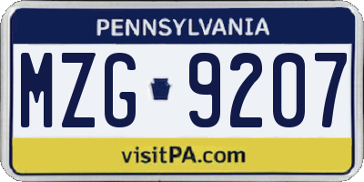 PA license plate MZG9207