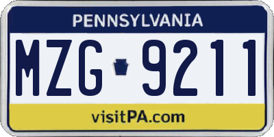 PA license plate MZG9211