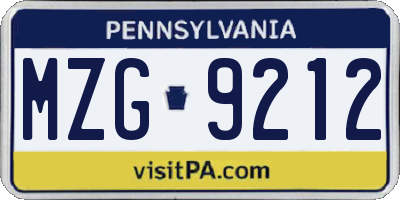 PA license plate MZG9212