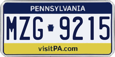 PA license plate MZG9215