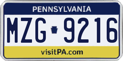 PA license plate MZG9216