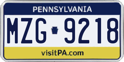 PA license plate MZG9218
