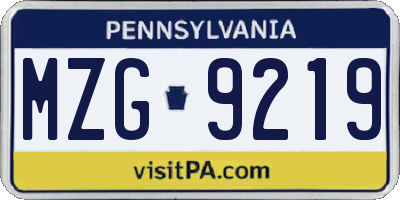 PA license plate MZG9219