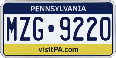 PA license plate MZG9220