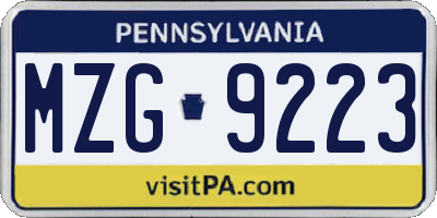 PA license plate MZG9223
