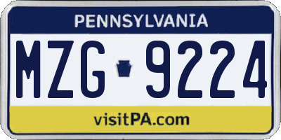 PA license plate MZG9224