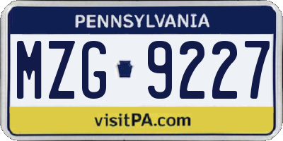 PA license plate MZG9227