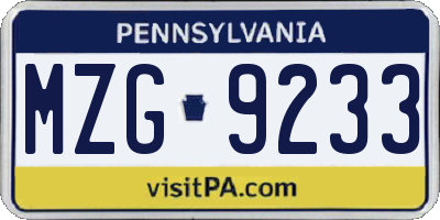 PA license plate MZG9233