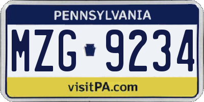 PA license plate MZG9234