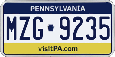 PA license plate MZG9235