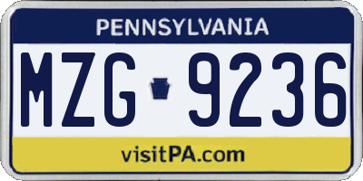 PA license plate MZG9236