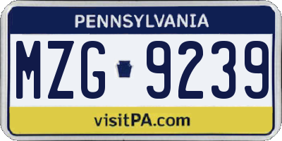 PA license plate MZG9239