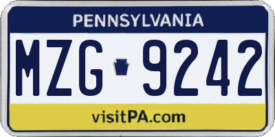 PA license plate MZG9242